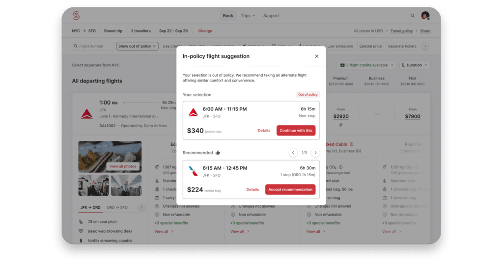 Spotnana's LLF interface.